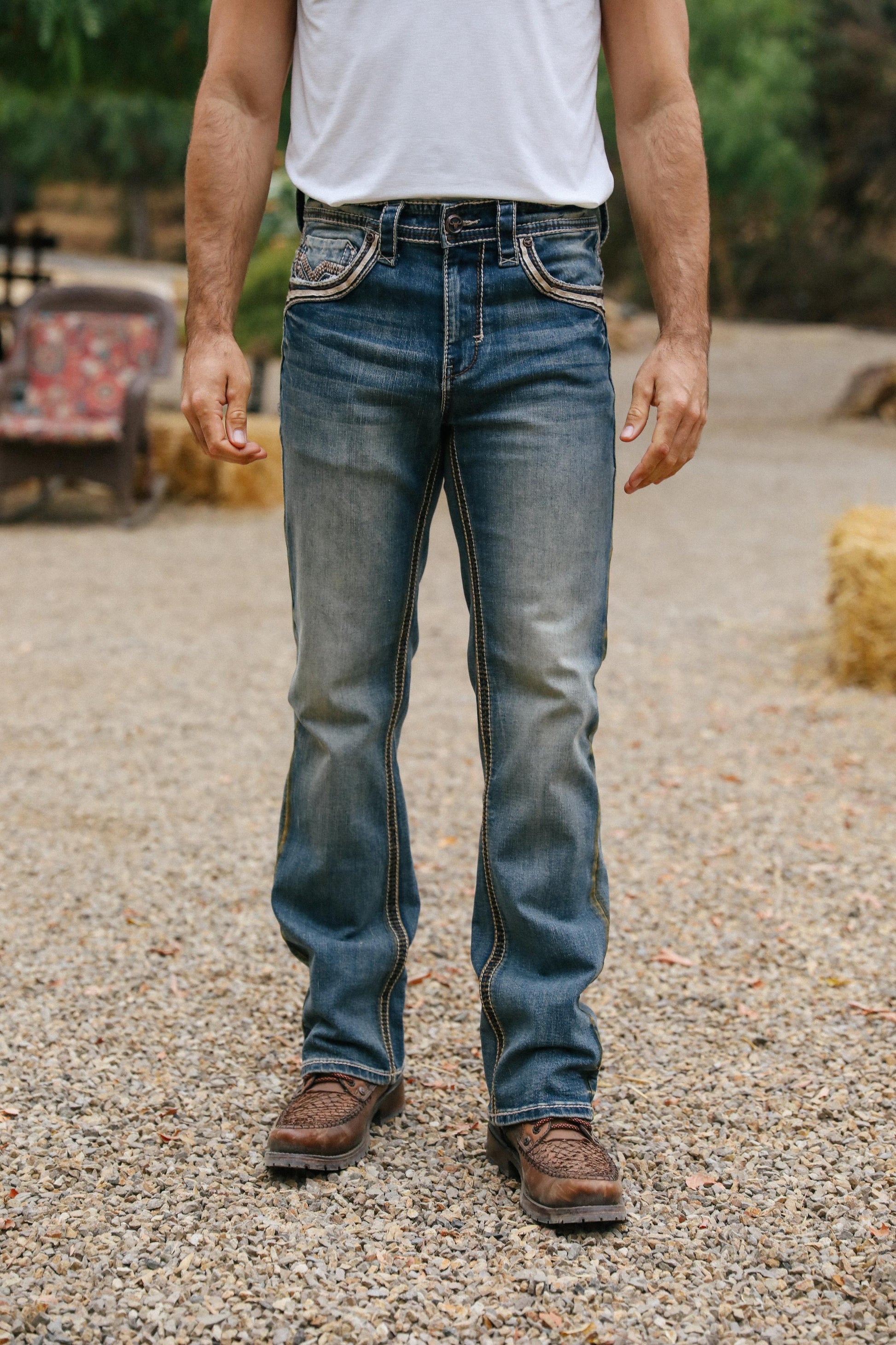 dark stone slim boot cut jean men holt platini