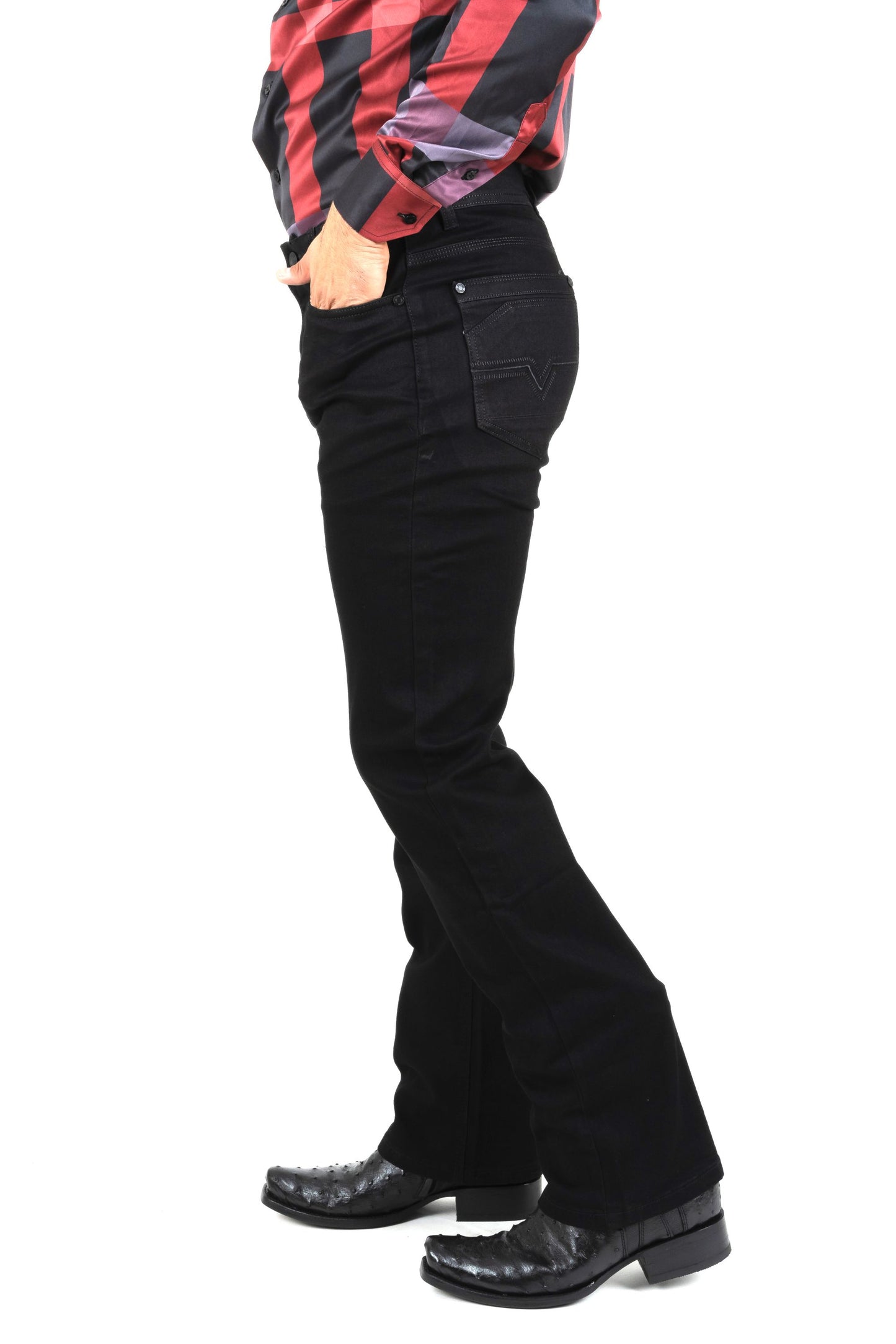 jet black slim boot cut jean men holt platini side