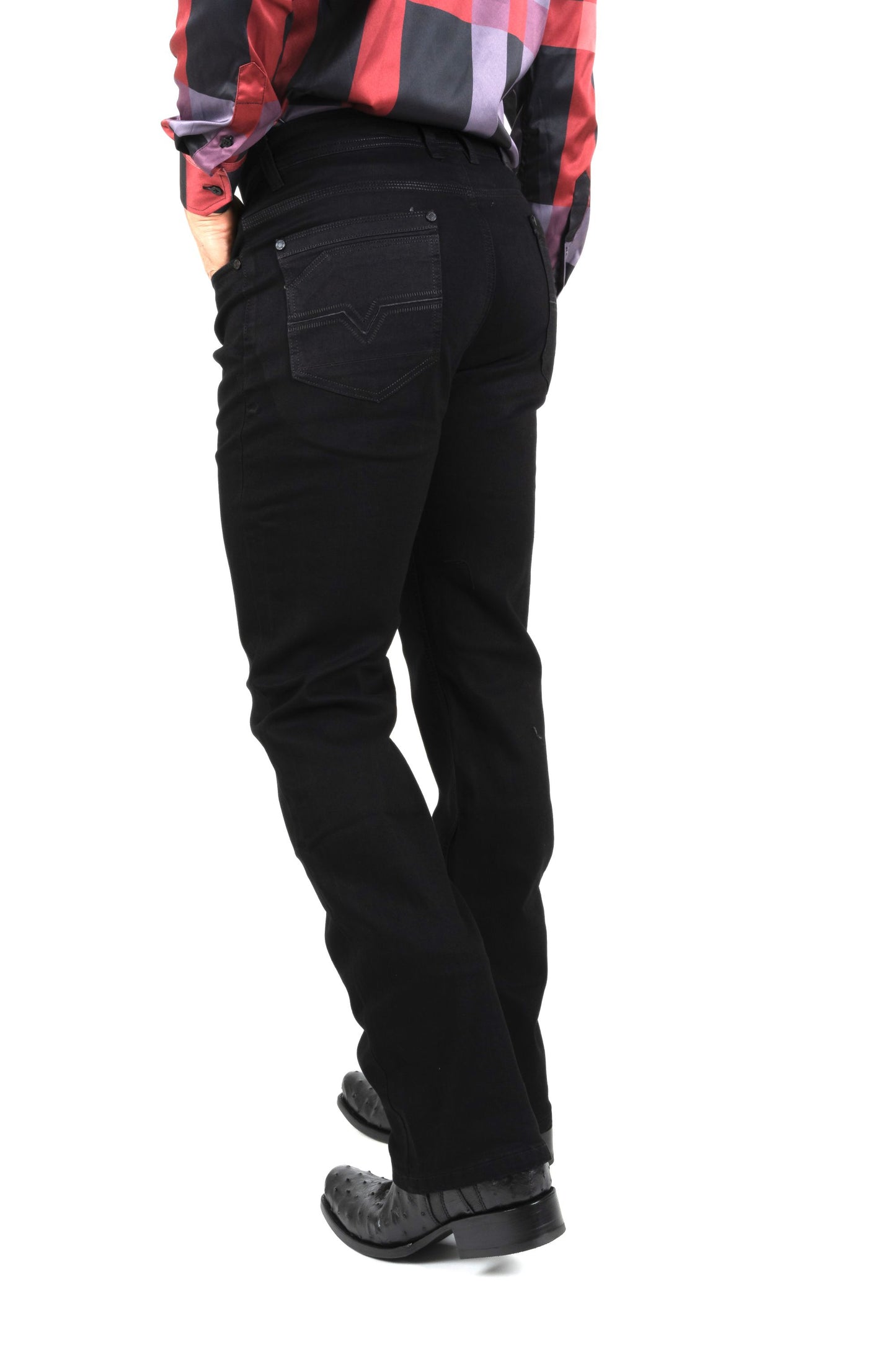 jet black slim boot cut jean men holt platini back