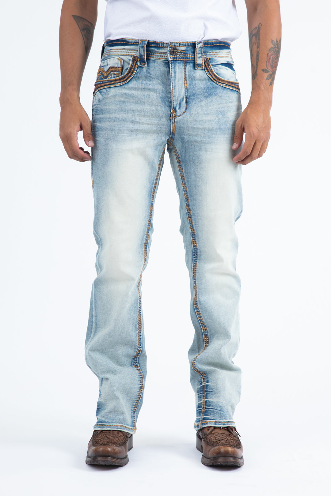 light blue slim boot cut jean men holt platini