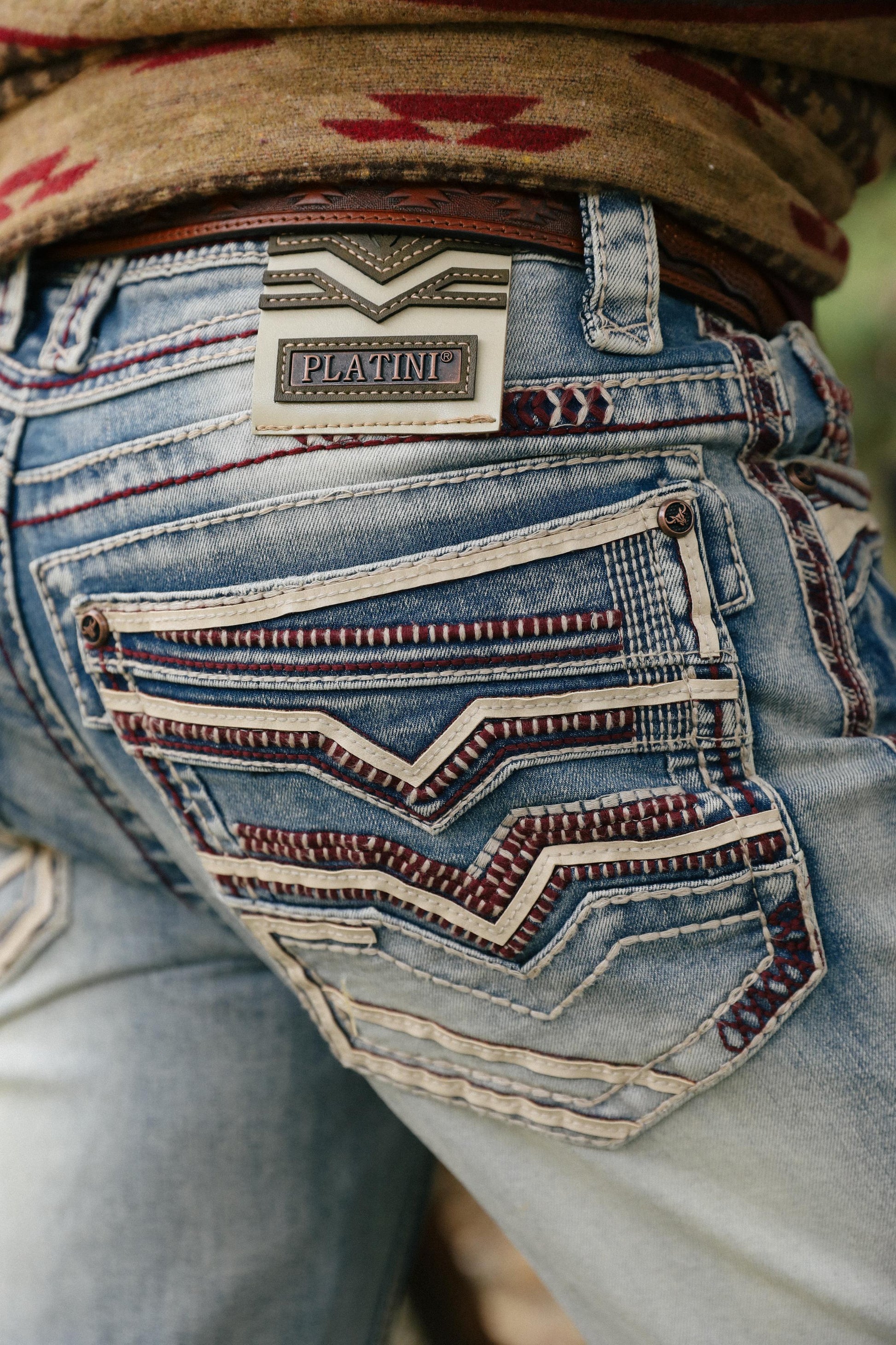 light blue slim boot cut jean men holt platini back pocket detail