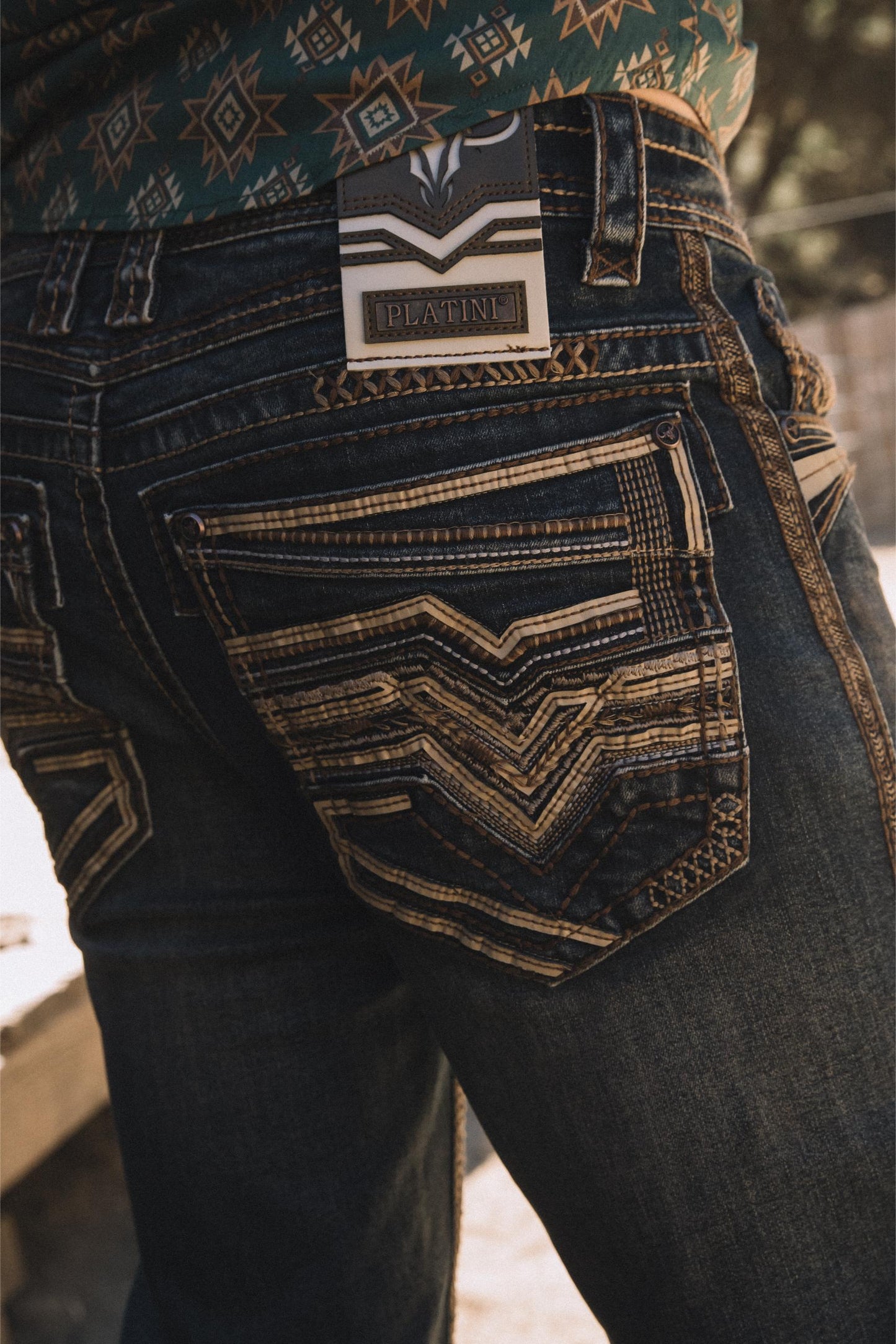 dark stone corded chevron bootcut jean men platini back