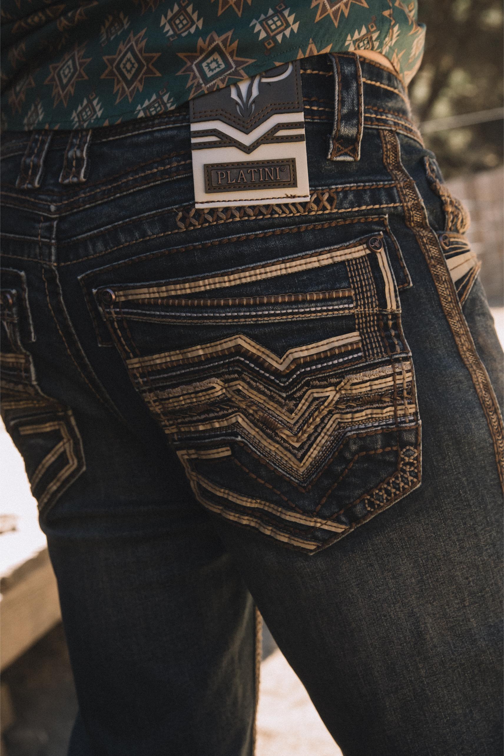 dark stone corded chevron bootcut jean men platini back