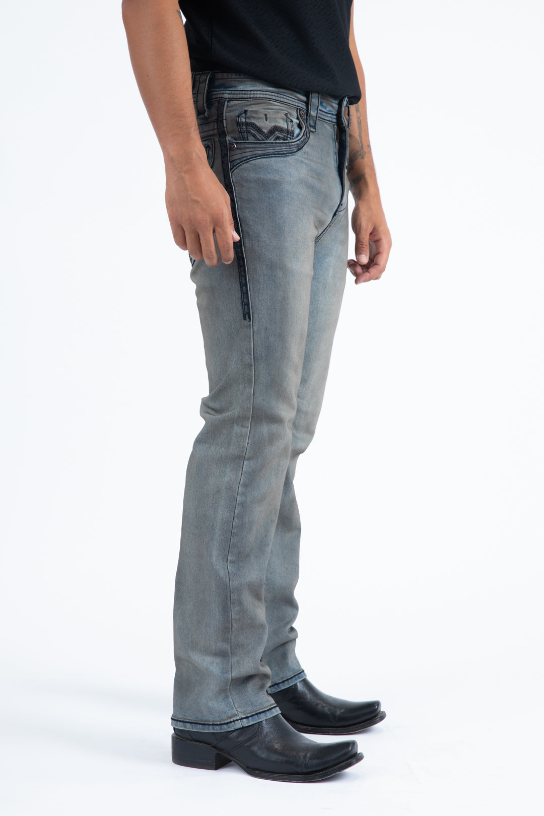 gray corded chevron bootcut jean men platini back