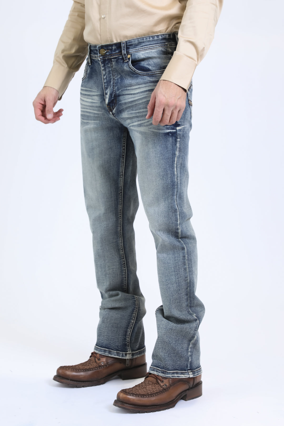 stone wash boot cut jean men holt platini