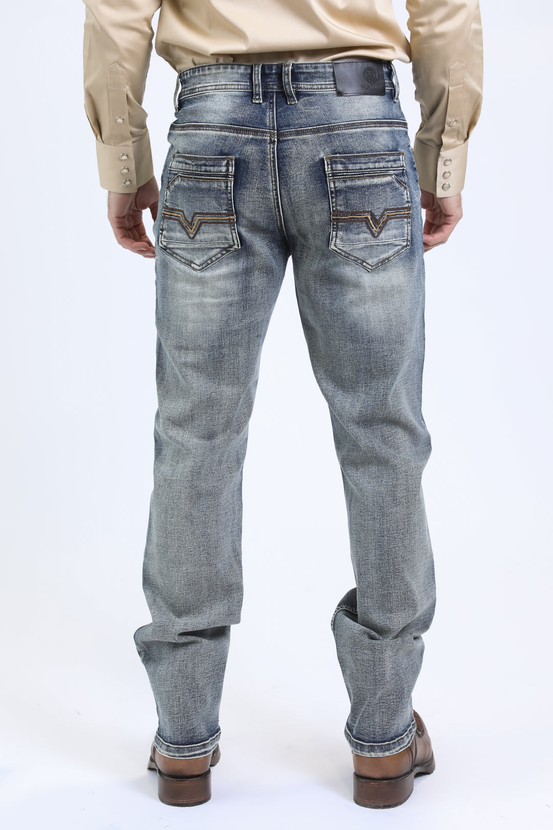 stone wash boot cut jean men holt platini back