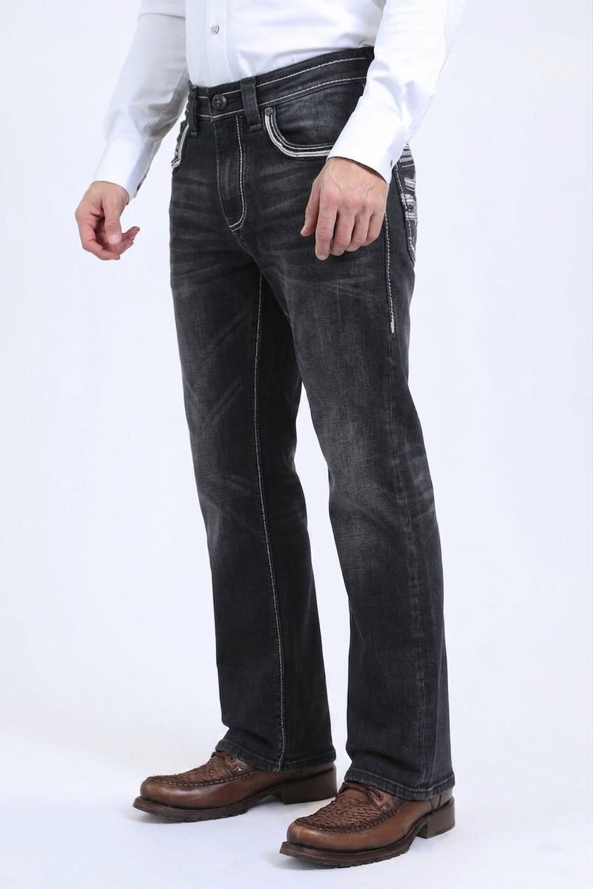 Men with Holt Ridge Chevron Slim Boot Cut Jean - Black, Platini side
