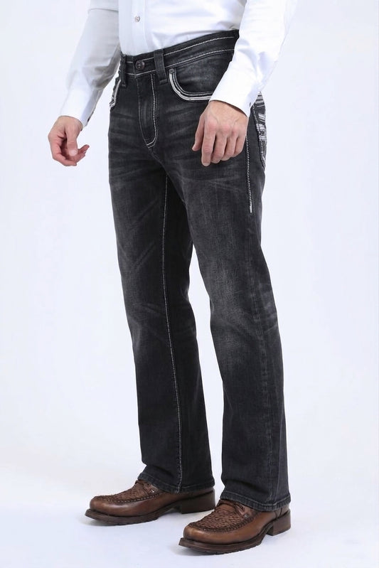Men with Holt Ridge Chevron Slim Boot Cut Jean - Black, Platini side