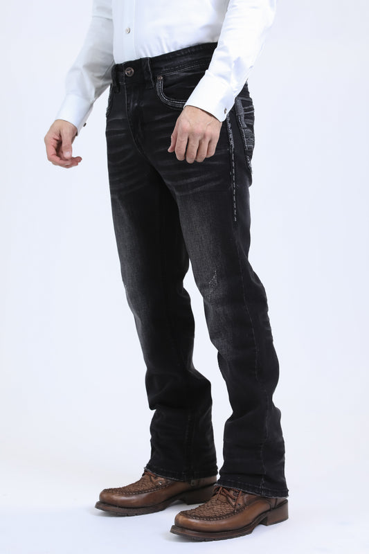 Men with Holt Ridge Chevron Slim Boot Cut Jean - Black, Platini front 