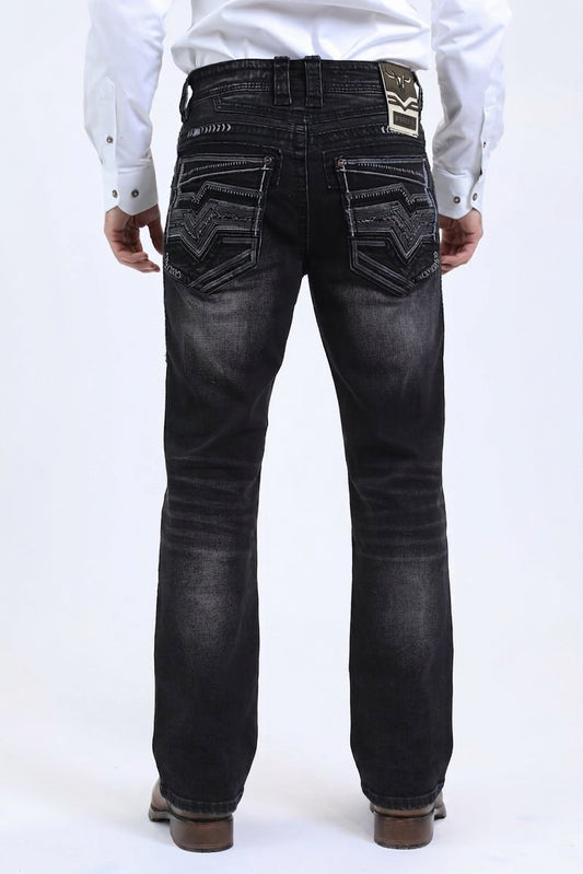 Men with Holt Ridge Chevron Slim Boot Cut Jean - Black, Platini back