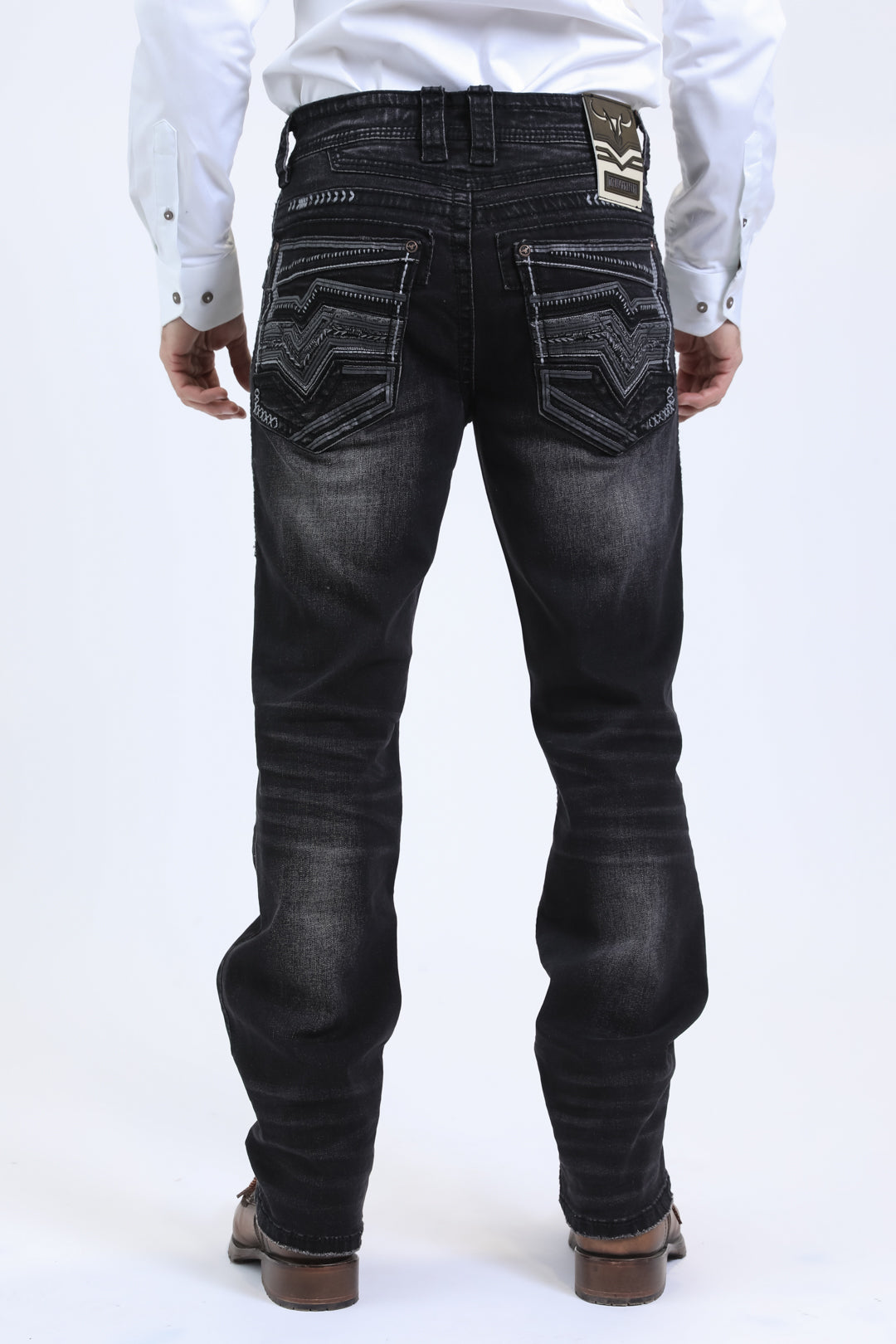 Men with Holt Ridge Chevron Slim Boot Cut Jean - Black, Platini back