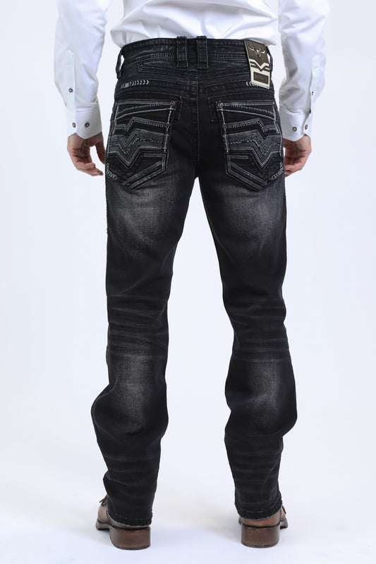 Men with Holt Ridge Chevron Slim Boot Cut Jean - Black, Platini back