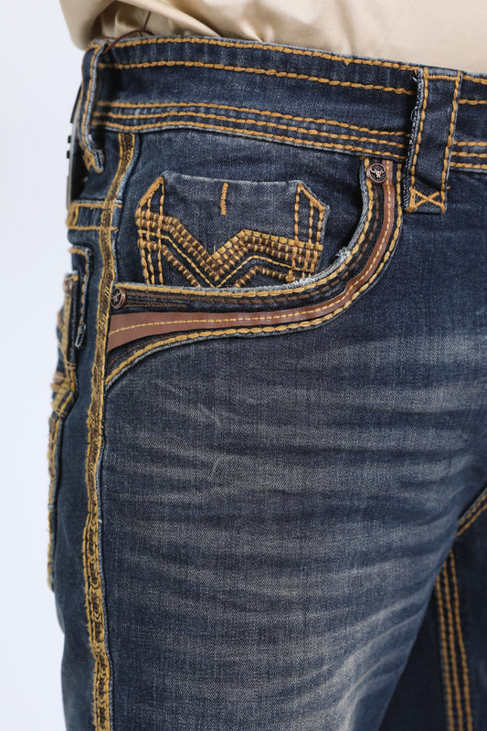 dark stone ridge chevron bootcut jean men platini back