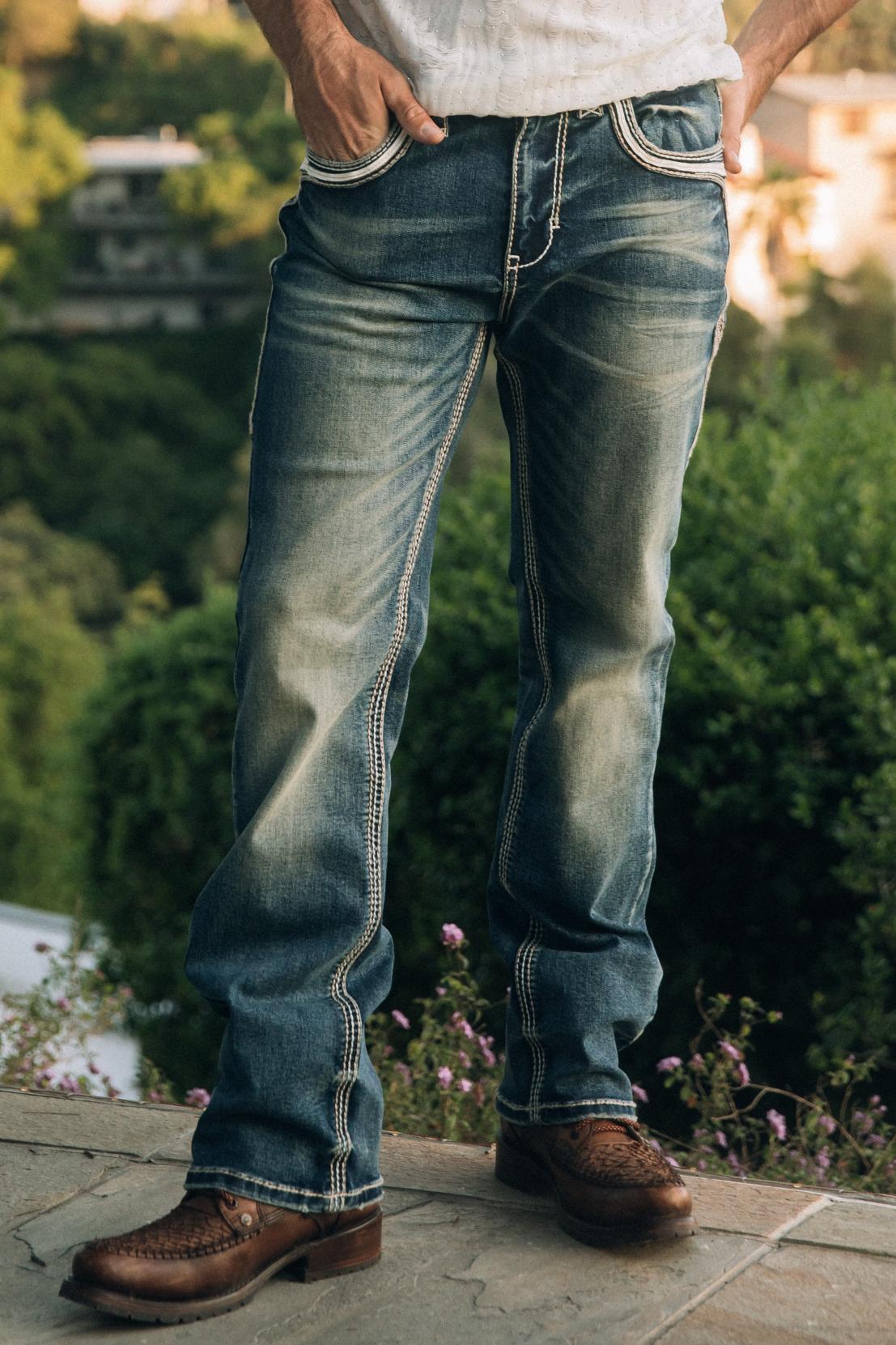 blue denim slim boot cut jean men holt platini front lifestyle