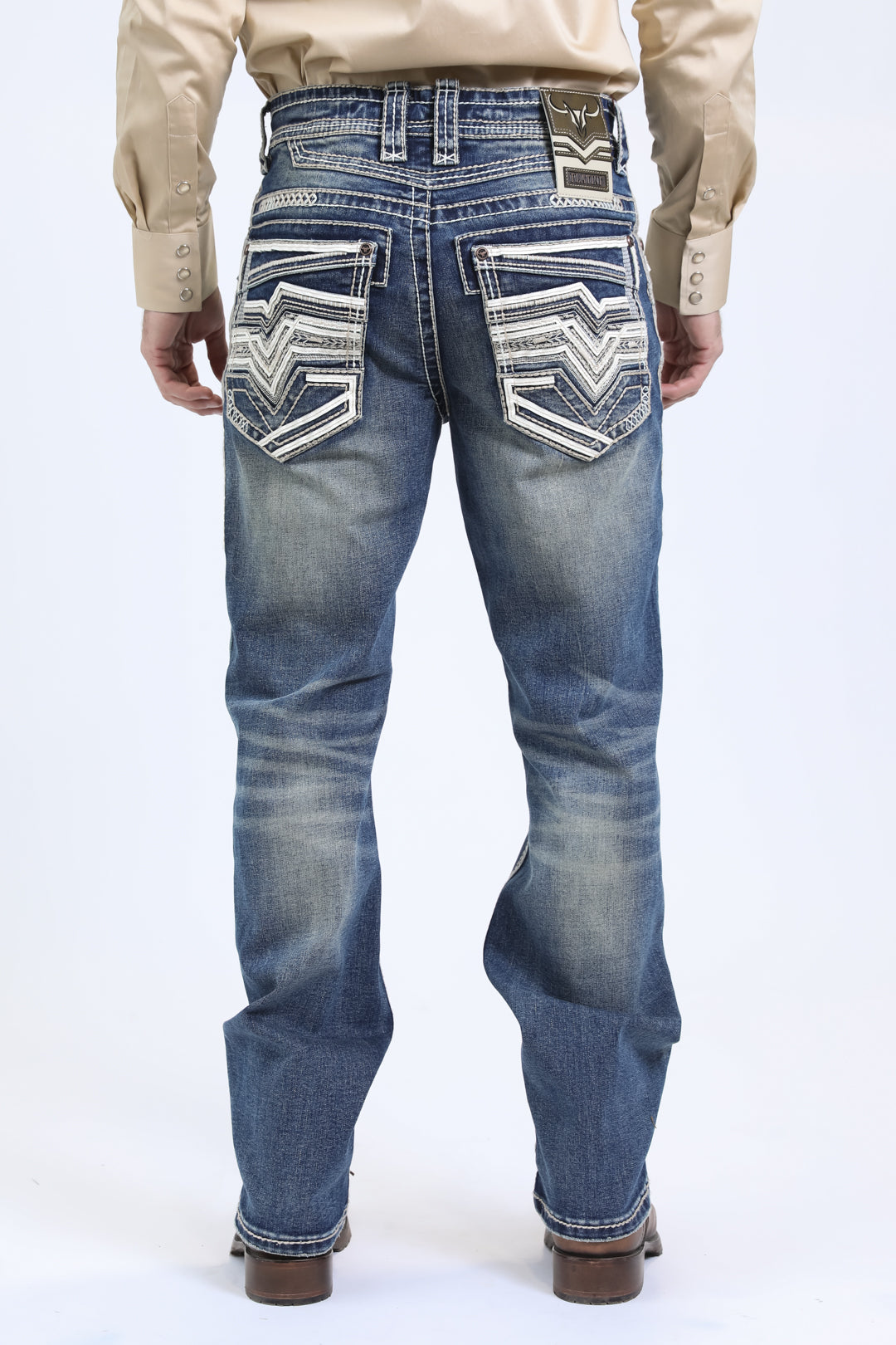 blue denim slim boot cut jean men holt platini back