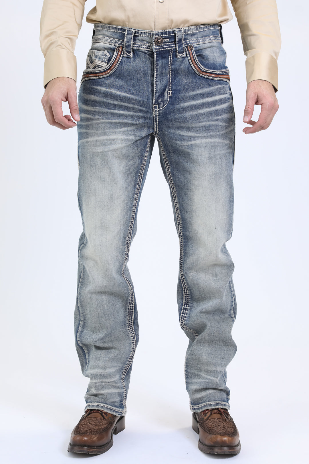 light blue slim bootcut jean men holt  ridge chevron platini front