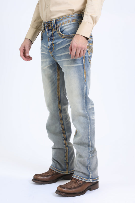 light denim blue slim boot cut jean men holt ridge chevron platini side