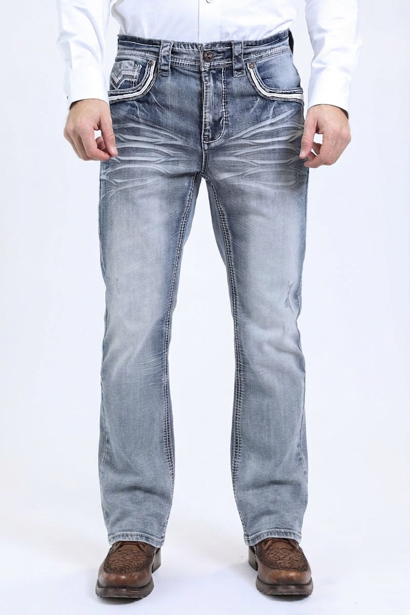 slate grey ridge chevron bootcut jean men platini front