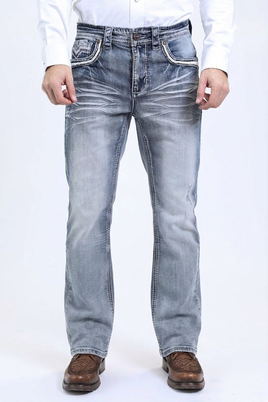 slate grey ridge chevron bootcut jean men platini front