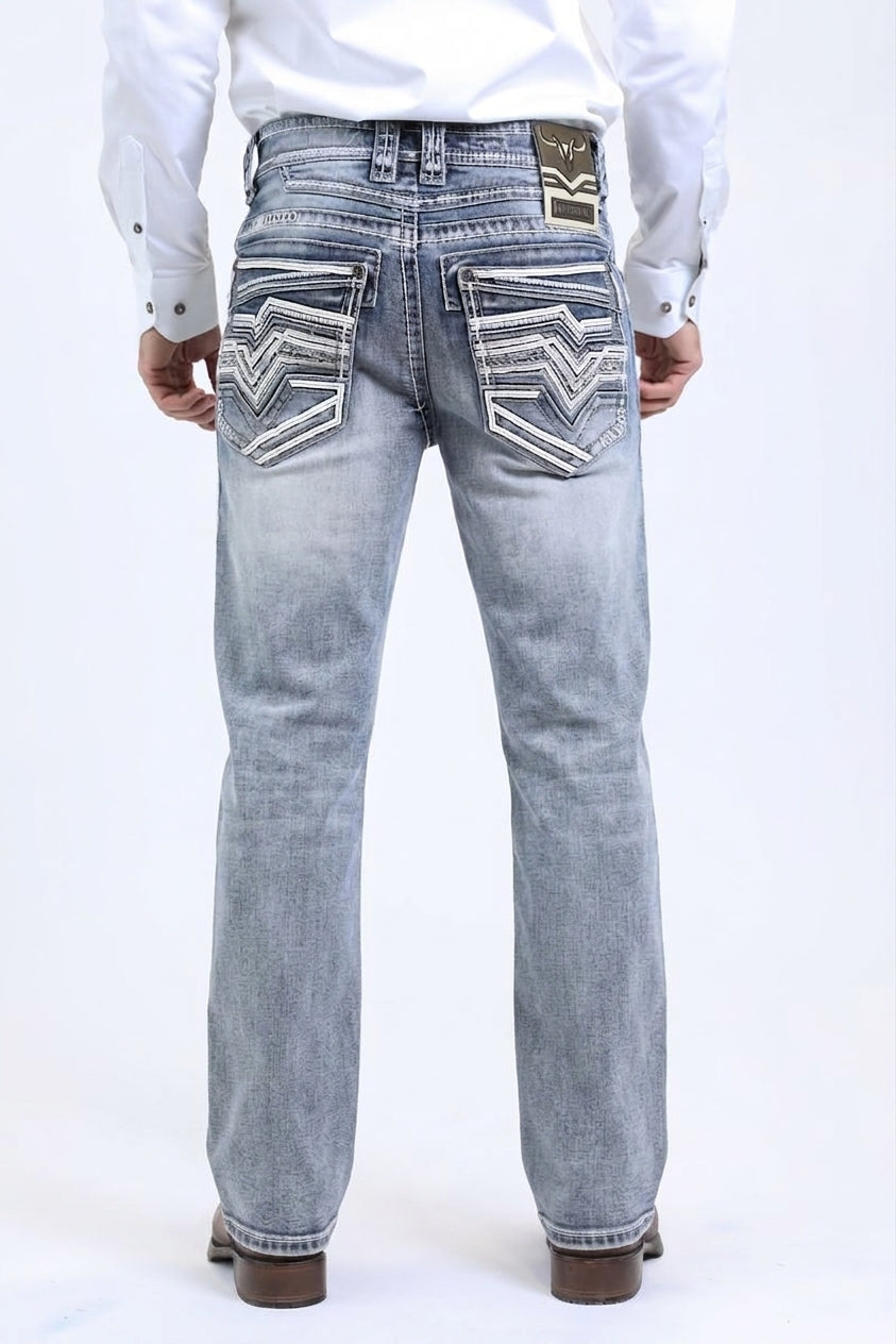 slate grey ridge chevron bootcut jean men platini back