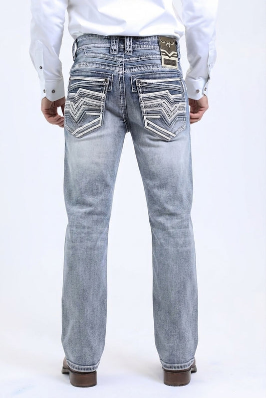 slate grey ridge chevron bootcut jean men platini back