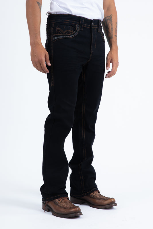 Men Holt Solid Tonal BootCut Jean - Black Platini side