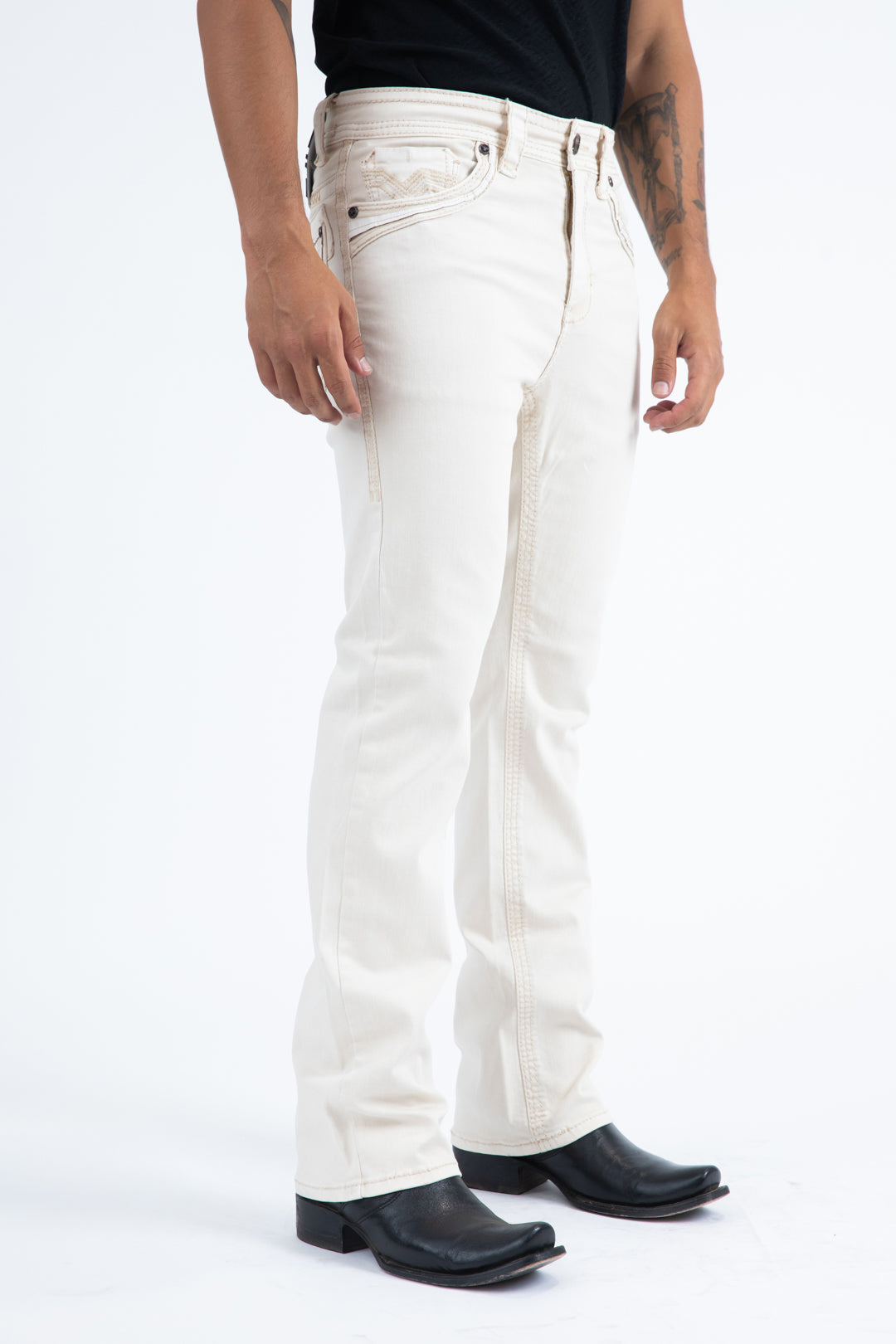 off white solid tonal bootcut jean men platini side
