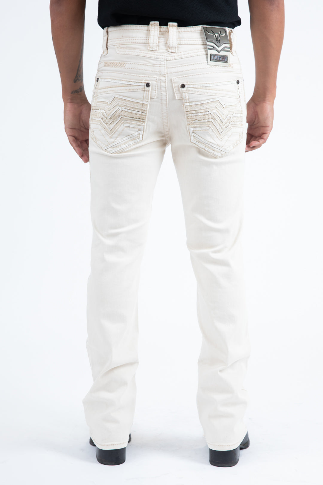 off white slim boot cut jean men holt platini back