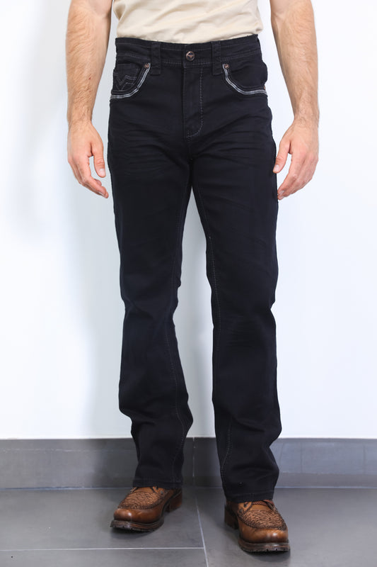 black solid wash bootcut jean men platini front