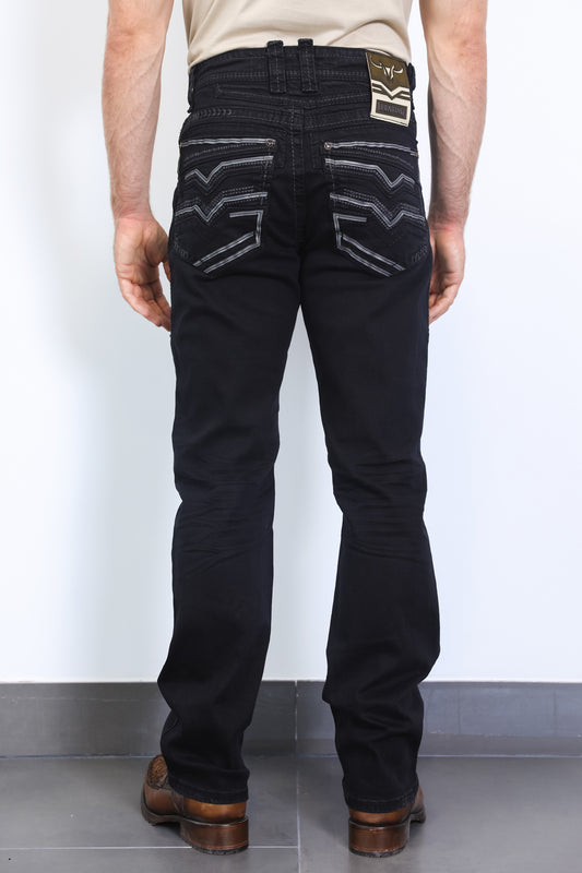 black solid wash bootcut jean men platini back