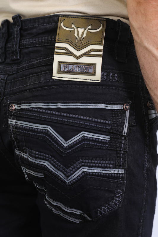 black solid wash bootcut jean men platini back