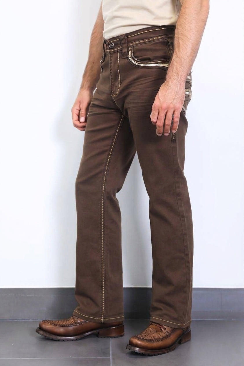 brown holt solid wash bootcut jean platini side
