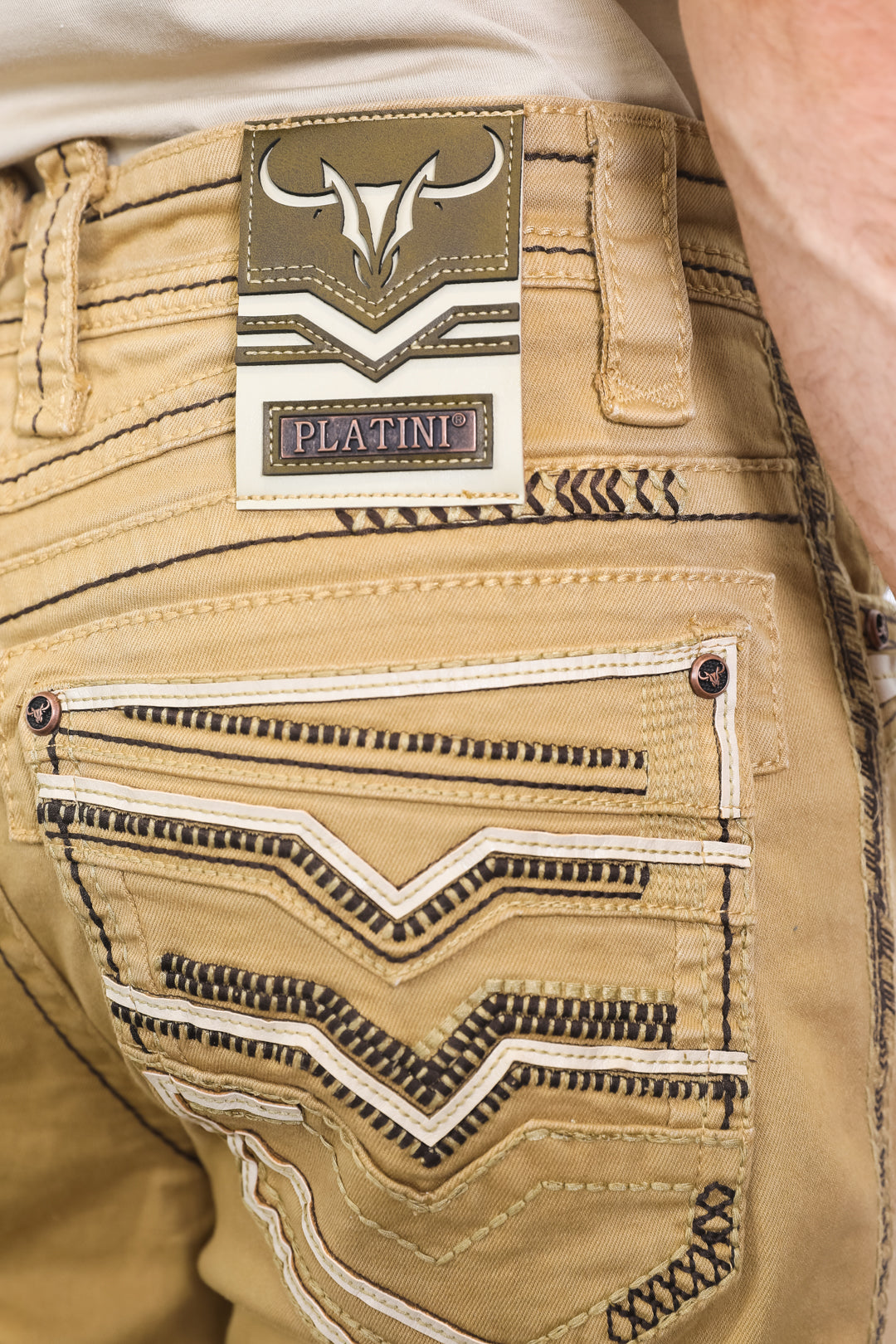 sand holt solid wash bootcut jean platini detail