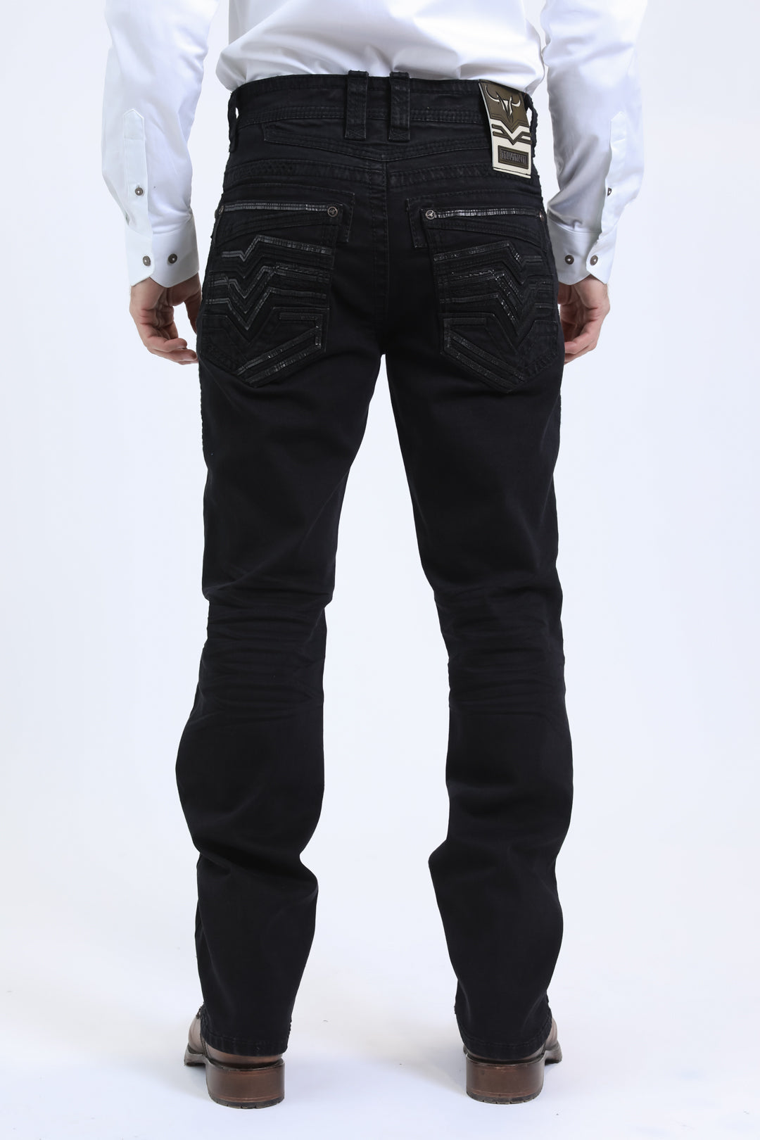 black slim boot cut jean men holt summit chevron platini back