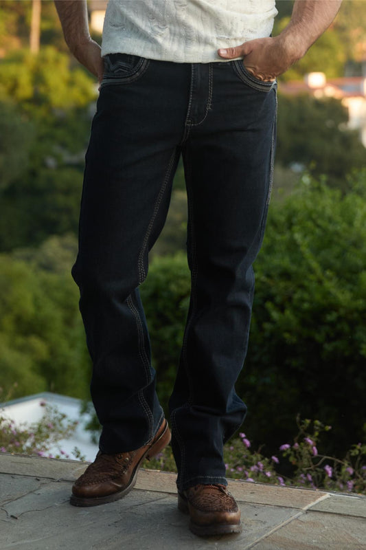 deep indigo summit chevron bootcut jean men platini lifestyle front