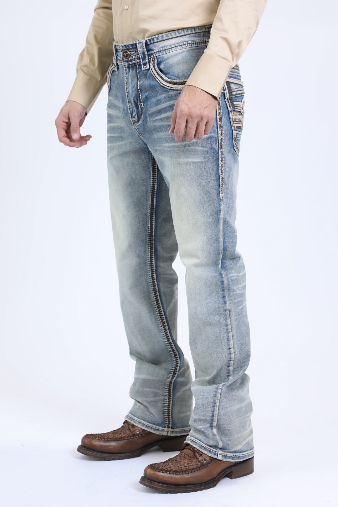 Holt Summit Chevron Slim Boot Cut Jean - Light Blue, Platini front side