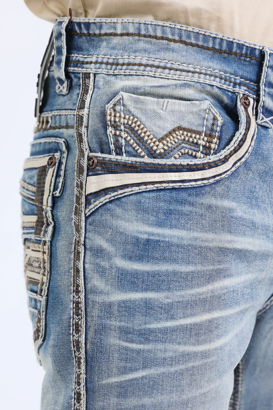 Holt Summit Chevron Slim Boot Cut Jean - Light Blue, Platini close up front 