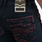 black slim boot cut jean men holt platini back pocket stitching close up