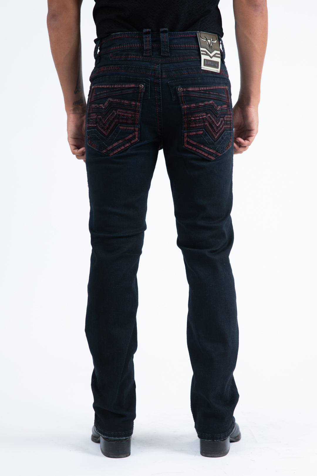 black slim boot cut jean men holt platini back