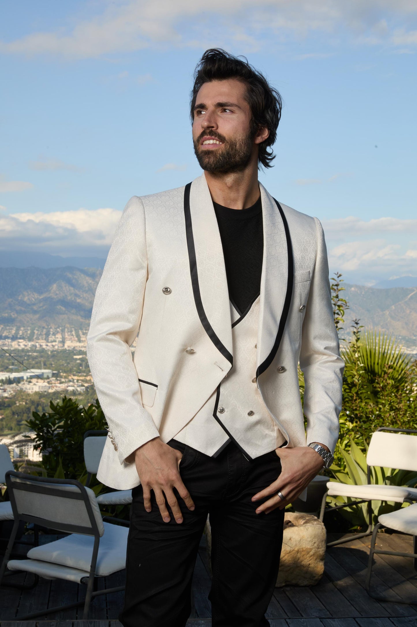 ivory jacquard blazer vest set men platini