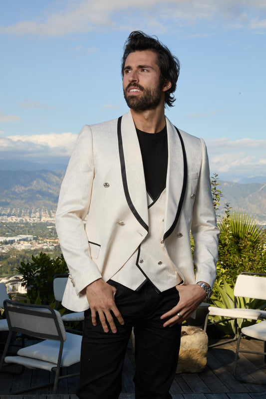 ivory jacquard blazer vest set men platini