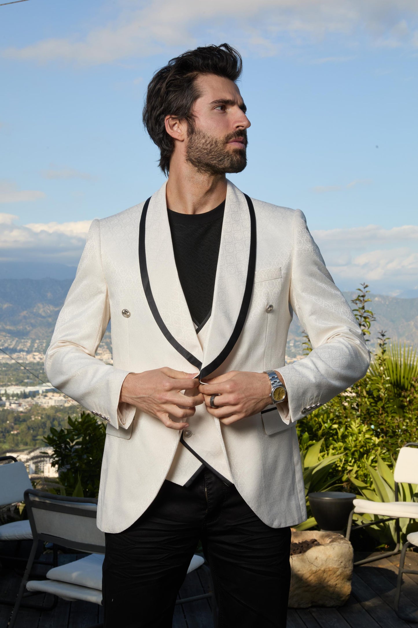 ivory jacquard blazer vest set men platini lifestyle