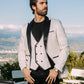 white cream jacquard blazer vest set men platini front