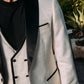 white cream jacquard blazer vest set men platini detail