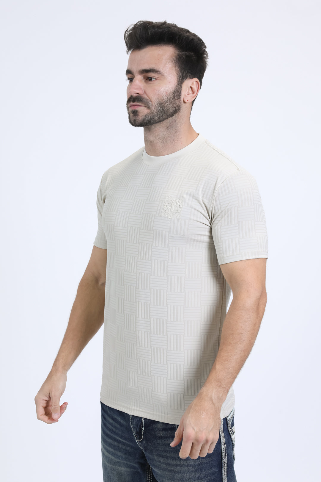 beige jaguar stripe tee side platini