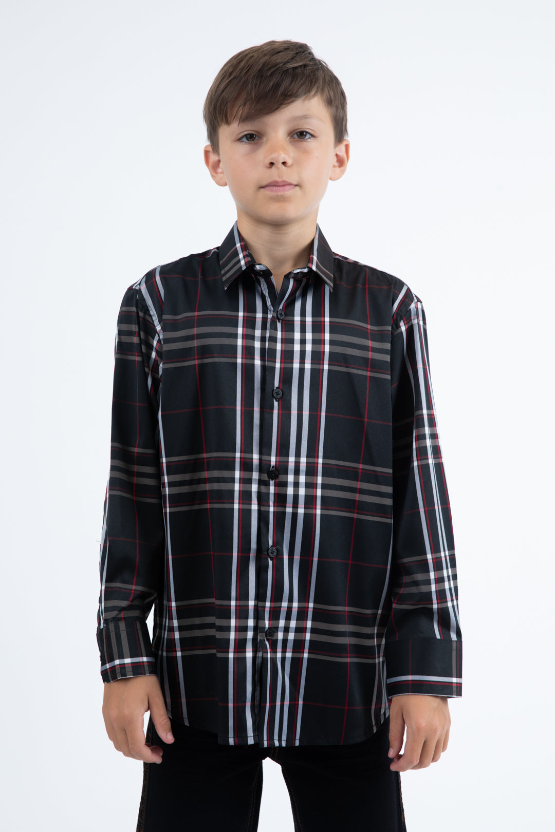 Kid's Checkered Long Sleeve Black/Red Shirt