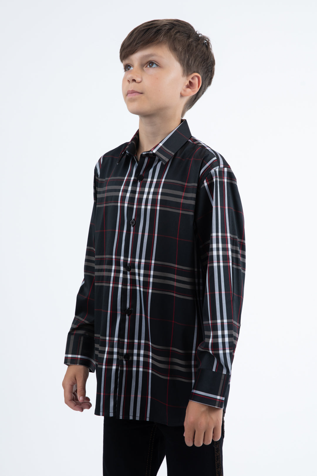 Kid's Checkered Long Sleeve Black/Red Shirt