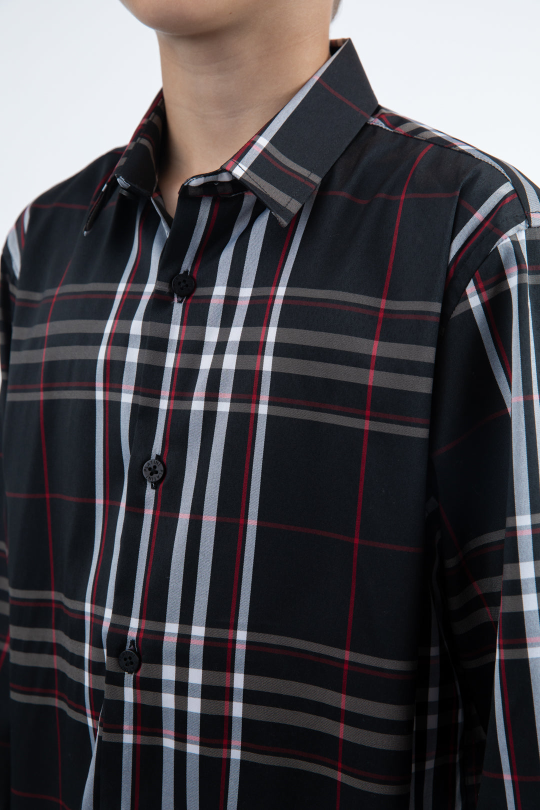 Kid's Checkered Long Sleeve Black/Red Shirt