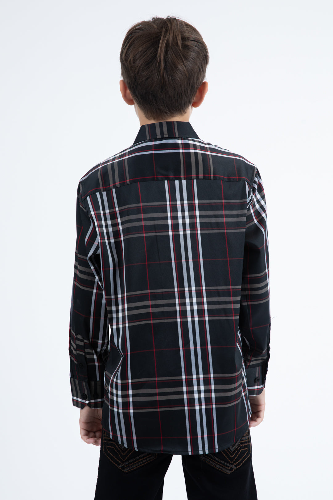 Kid's Checkered Long Sleeve Black/Red Shirt