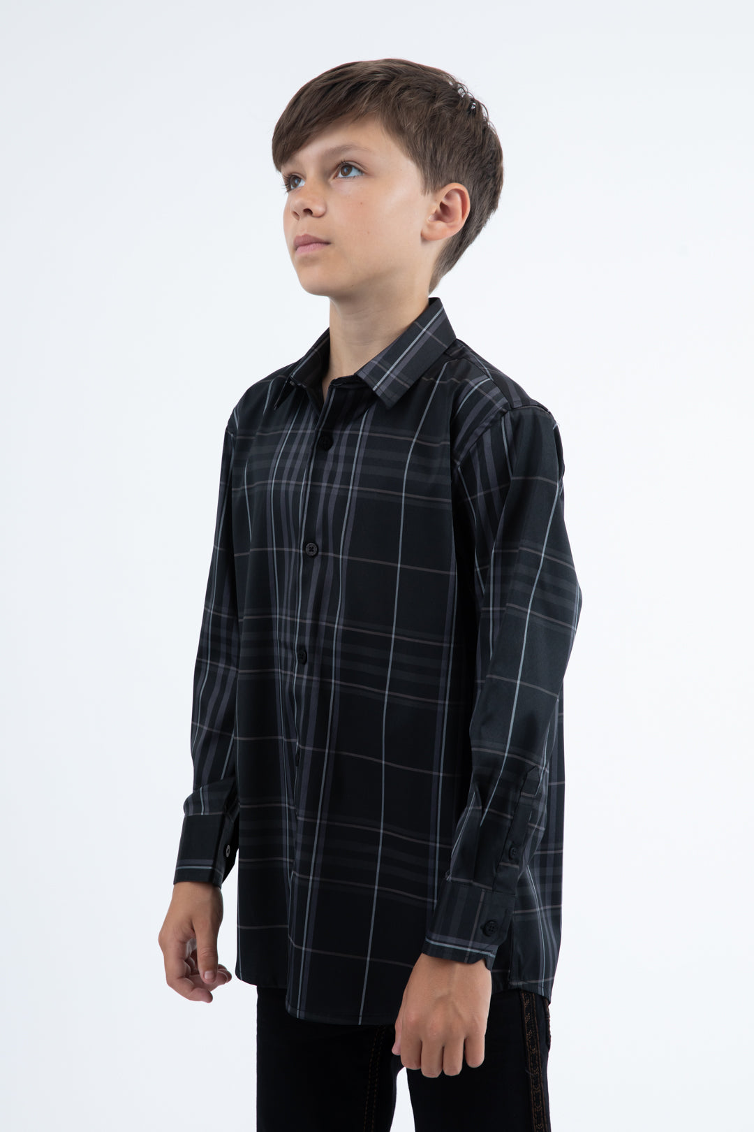 Kid's Checkered Long Sleeve Black Shirt